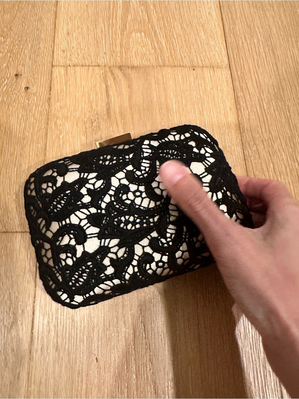 Talbots Black Lace Overlay Cream Evening Clutch
